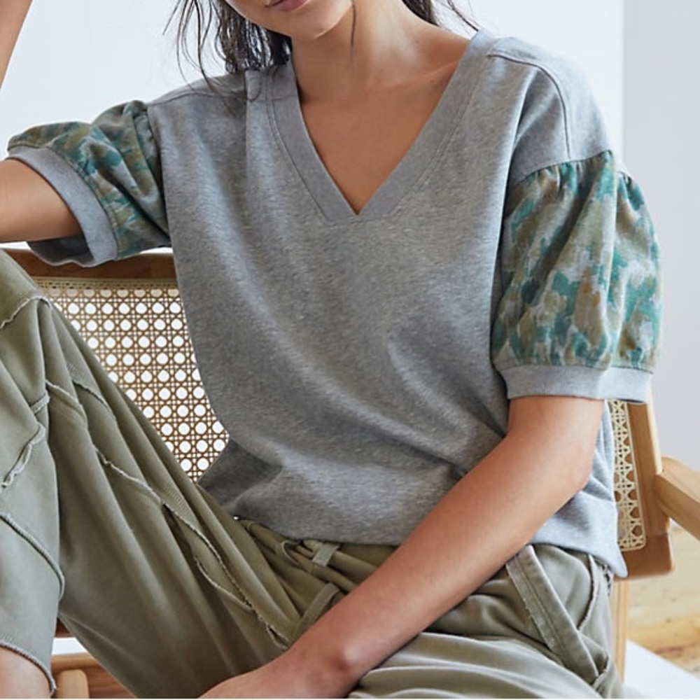 Anthropologie Daily Practice Moss Puff Sleeve Top sz: Large